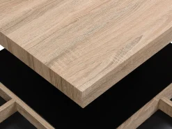 Mesa de centro tampo giratório MDF lacado a preto e natural claro - FAUSTO