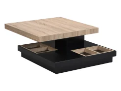 Mesa de centro tampo giratório MDF lacado a preto e natural claro - FAUSTO