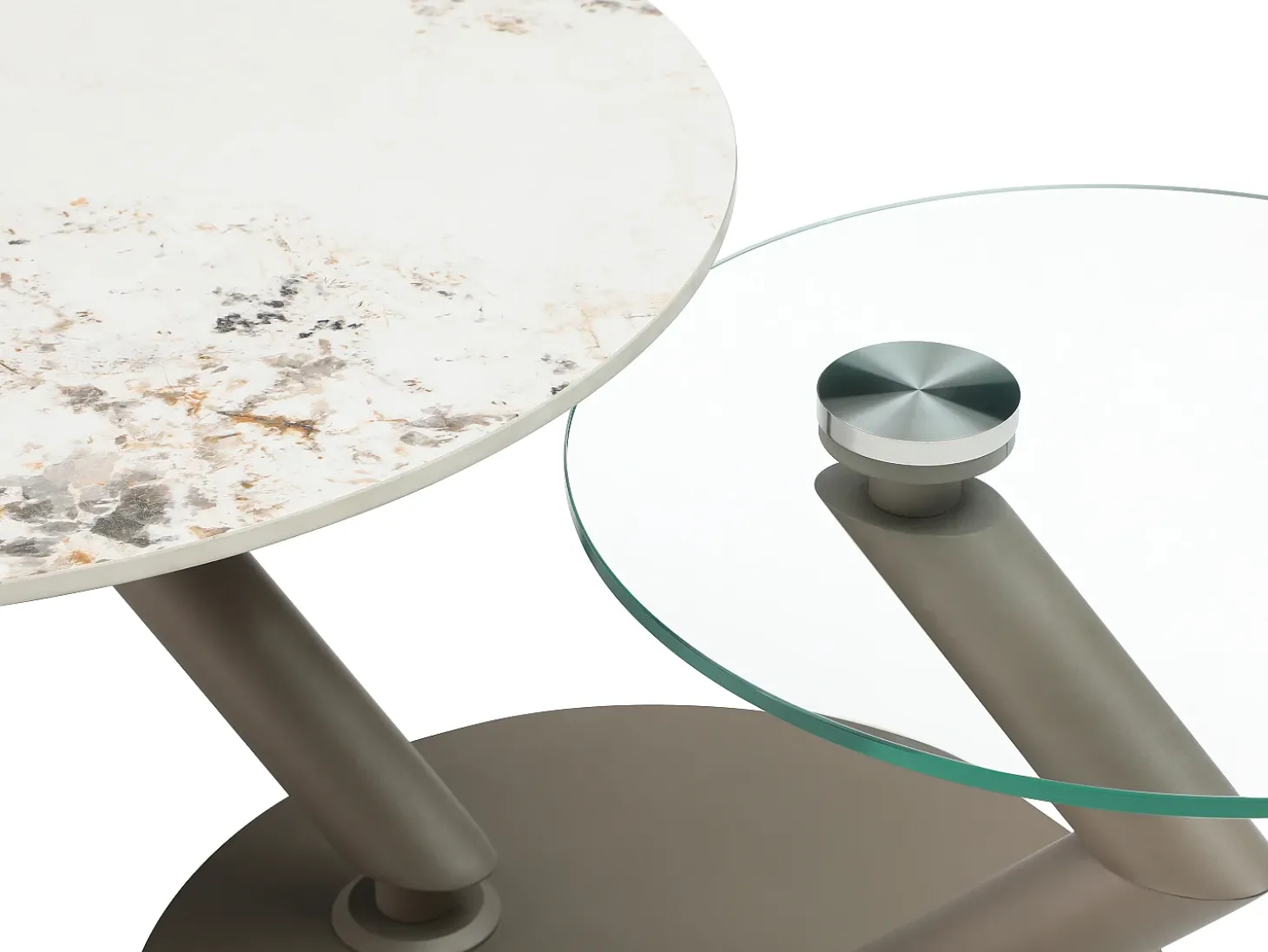 Mesa de centro tampos giratórios cerâmica e vidro temperado efeito mármore branco - ELDOVA
