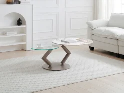 Mesa de centro tampos giratórios cerâmica e vidro temperado efeito mármore branco - ELDOVA