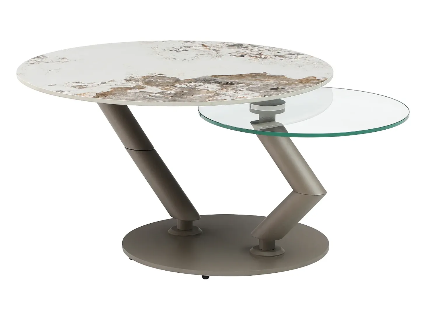 Mesa de centro tampos giratórios cerâmica e vidro temperado efeito mármore branco - ELDOVA