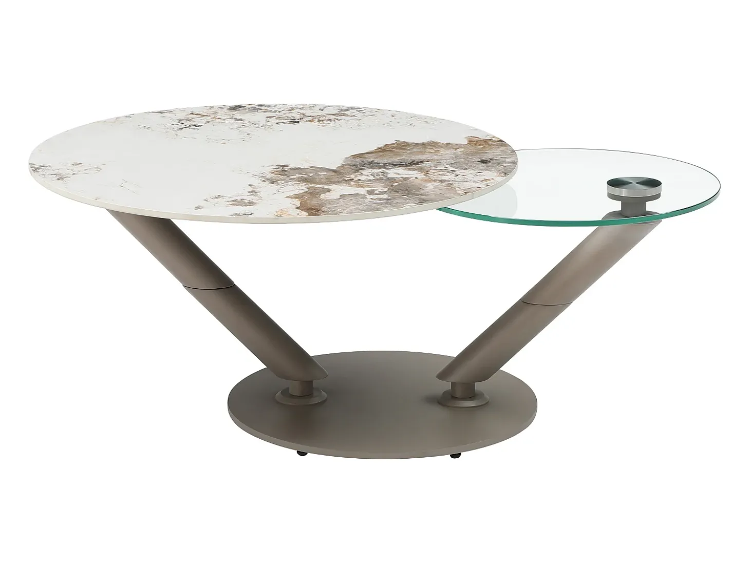 Mesa de centro tampos giratórios cerâmica e vidro temperado efeito mármore branco - ELDOVA