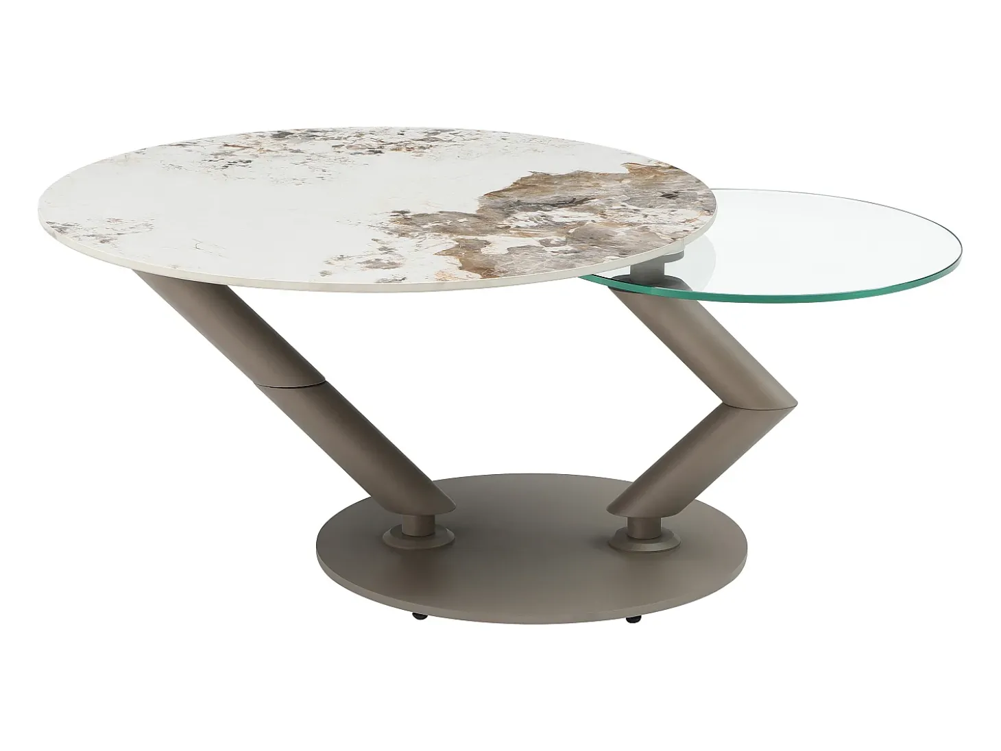 Mesa de centro tampos giratórios cerâmica e vidro temperado efeito mármore branco - ELDOVA