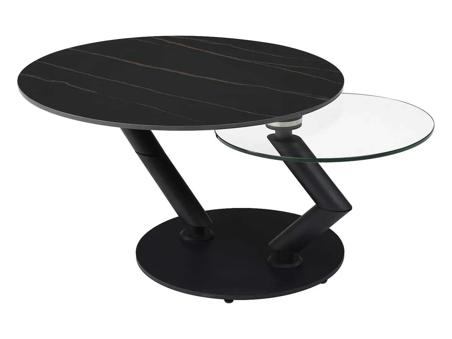 Mesa de centro tampos giratórios cerâmica e vidro temperado efeito mármore preto - ELDOVA