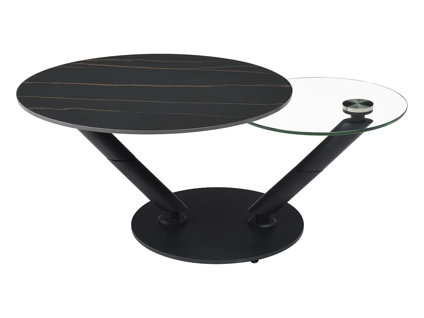 Mesa de centro tampos giratórios cerâmica e vidro temperado efeito mármore preto - ELDOVA