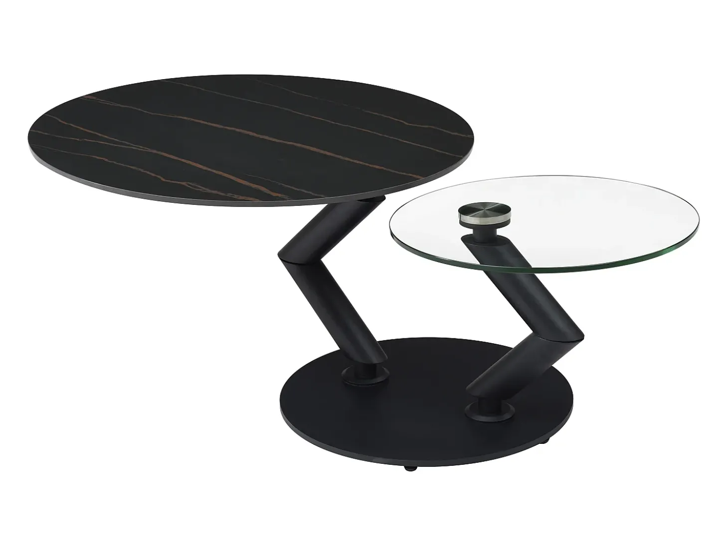 Mesa de centro tampos giratórios cerâmica e vidro temperado efeito mármore preto - ELDOVA