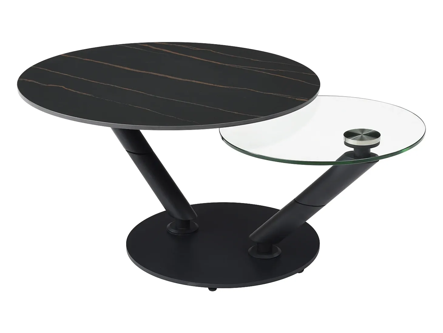 Mesa de centro tampos giratórios cerâmica e vidro temperado efeito mármore preto - ELDOVA