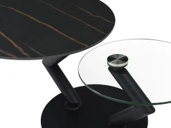 Mesa de centro tampos giratórios cerâmica e vidro temperado efeito mármore preto - ELDOVA