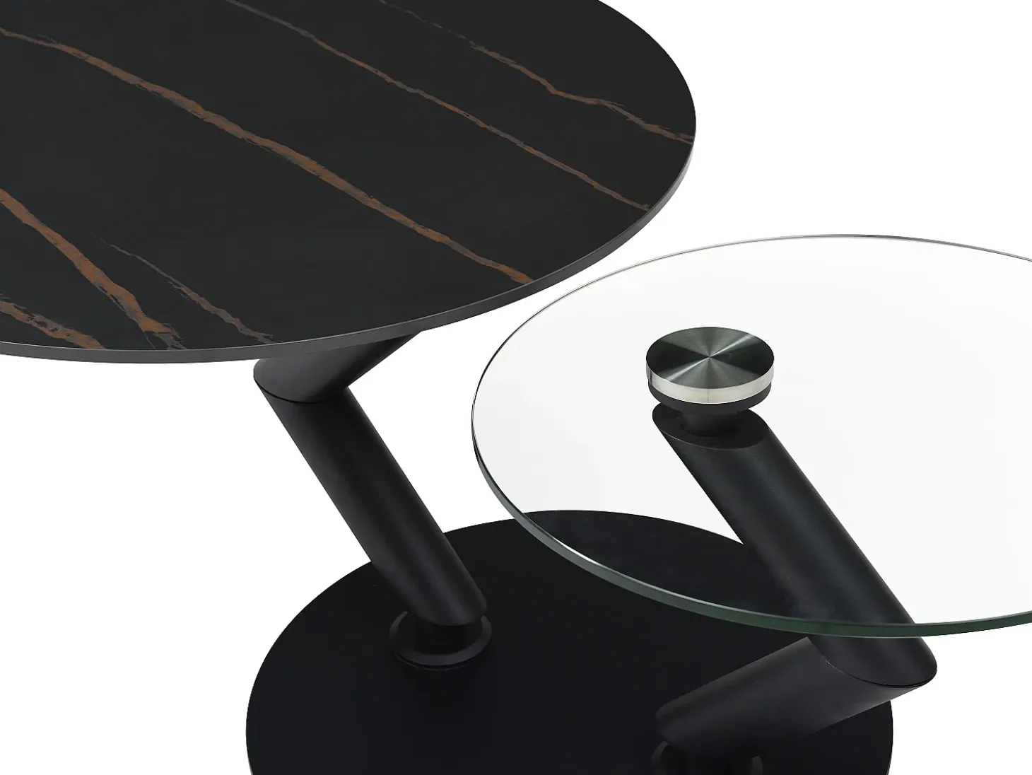 Mesa de centro tampos giratórios cerâmica e vidro temperado efeito mármore preto - ELDOVA