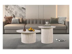 Mesa de centro VAGOS – Cor carvalho claro – Mesa de centro redonda Ø50 cm – MDF – Design moderno e natural