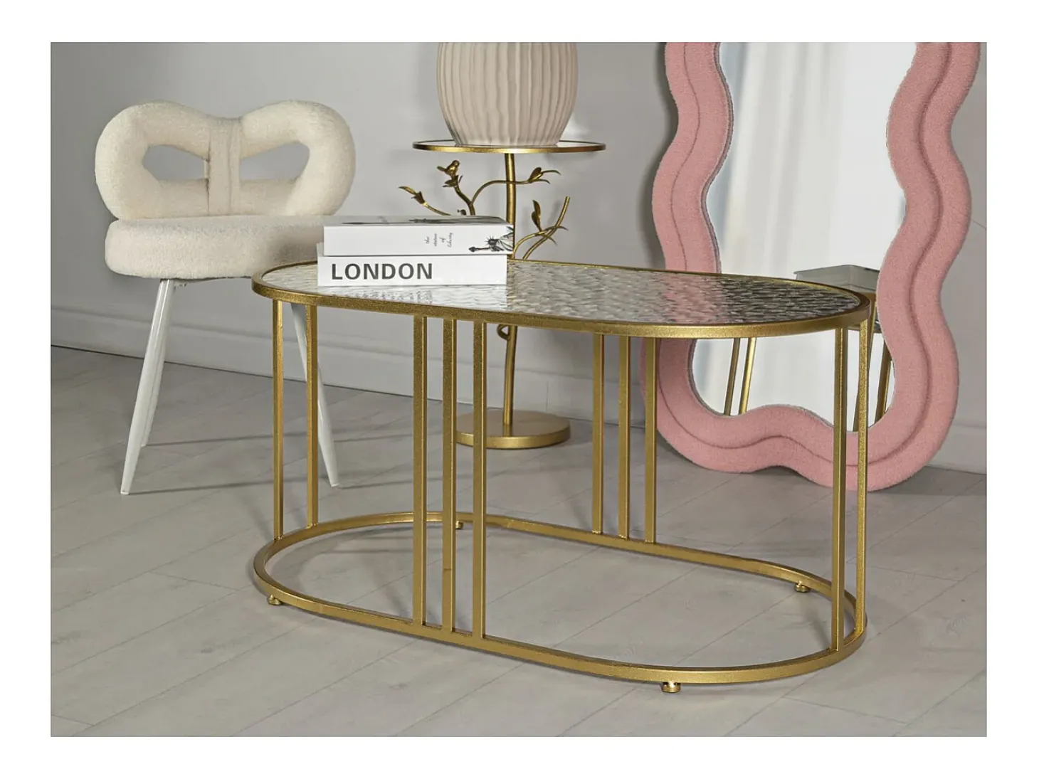 Mesa de Centro VKH797, Ouro, 90x50x45 cm, Kendra Home