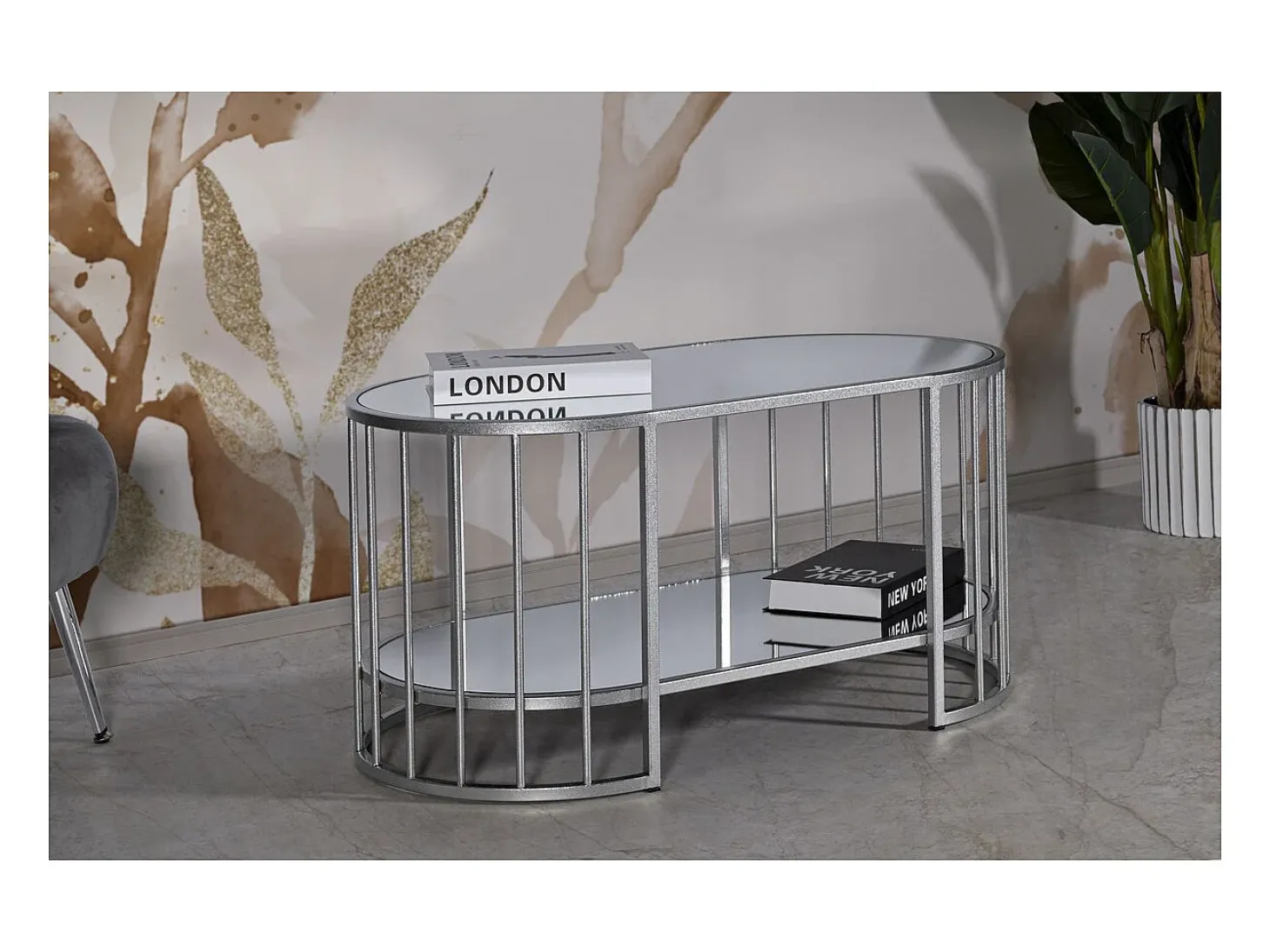 Mesa de Centro VKH793, Prata, 90x50x45 cm, Kendra Home