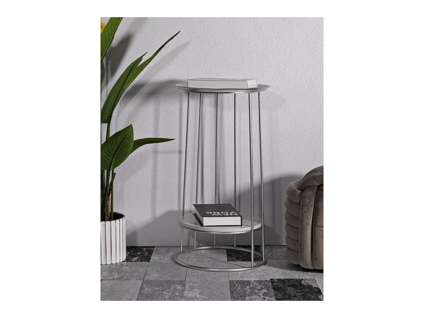 Mesa de Centro VKH583, Prata, 40x40x76 cm, Kendra Home