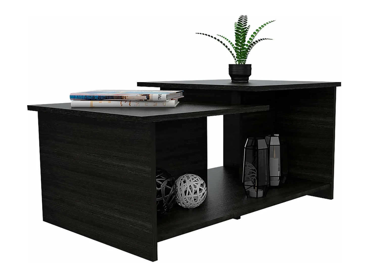Mesa de centro Wema em melamina, com arrumação aberta, 41.91 cm X 89 cm X 53 cm , Cinzento / Prata