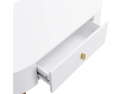 Mesa de centro 108x50x40 cm - com 2 gavetas - puxadores e pés dourados - branco