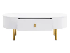 Mesa de centro 108x50x40 cm - com 2 gavetas - puxadores e pés dourados - branco