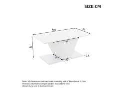 Mesa de centro 100x50x46 cm - com iluminação LED - acabamento brilhante - painel de partículas - Branco