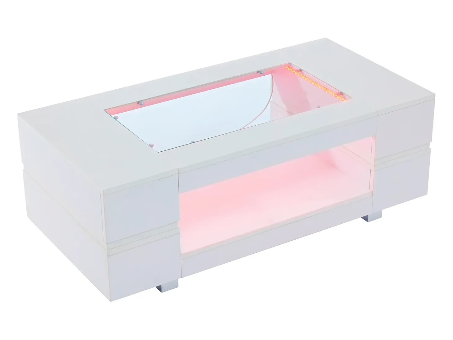 Mesa de centro 100x50x35 cm - com iluminação LED - amplo armazenamento - branco