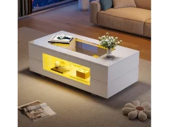 Mesa de centro 100x50x35 cm - com iluminação LED - amplo armazenamento - branco