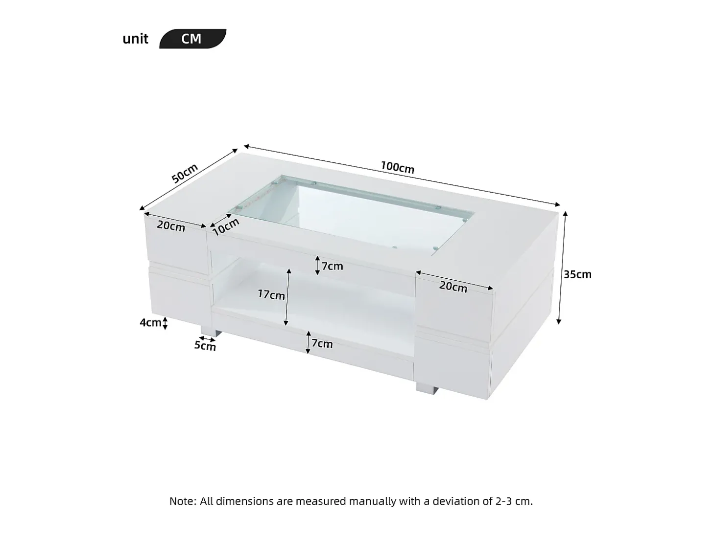 Mesa de centro 100x50x35 cm - com iluminação LED - amplo armazenamento - branco