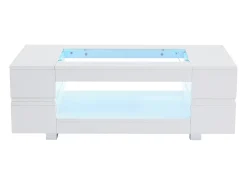 Mesa de centro 100x50x35 cm - com iluminação LED - amplo armazenamento - branco