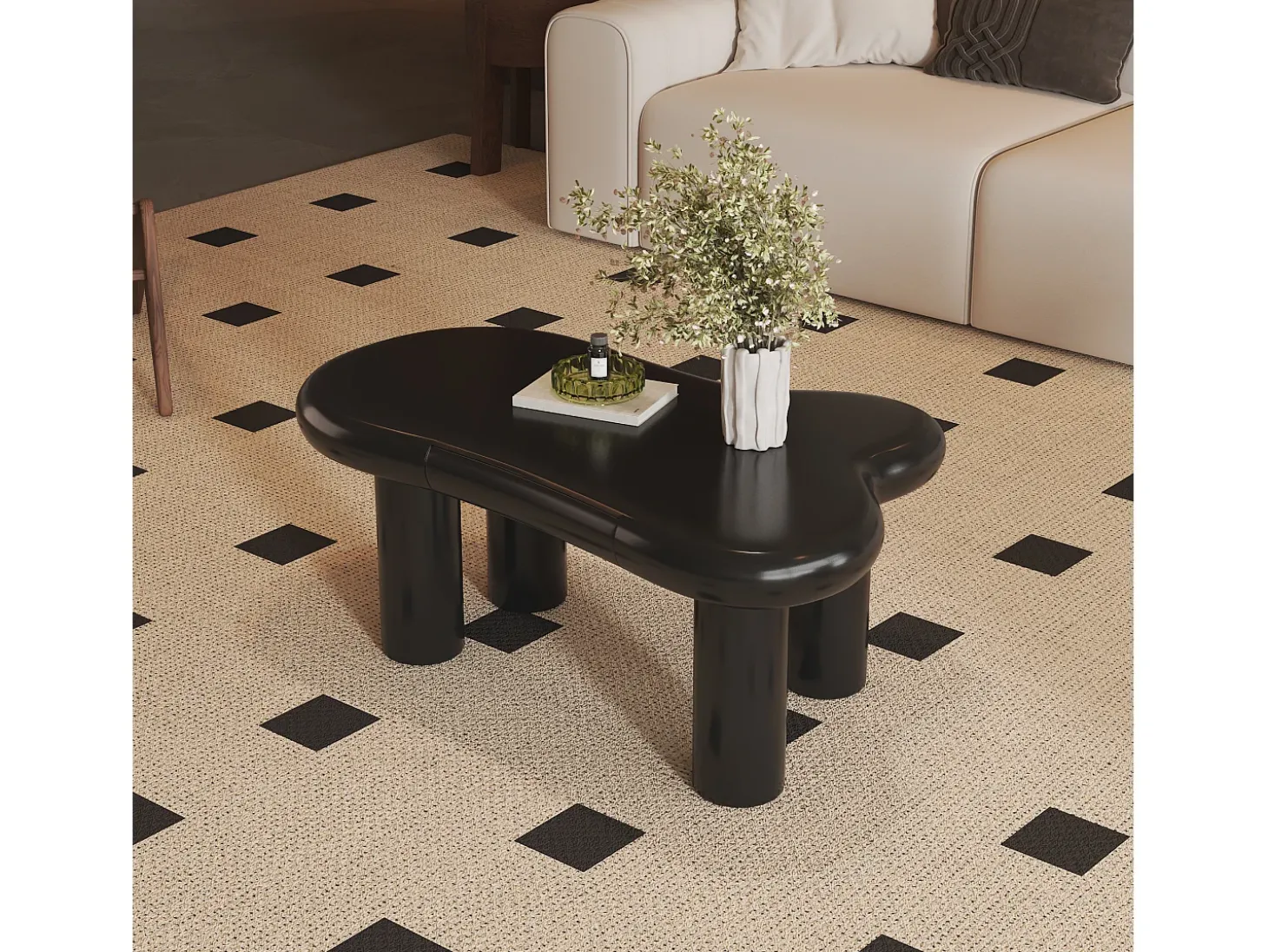 Mesa de centro 98x65.5x40 cm - forma de nuvem - 1 gaveta - com iluminação LED - preto