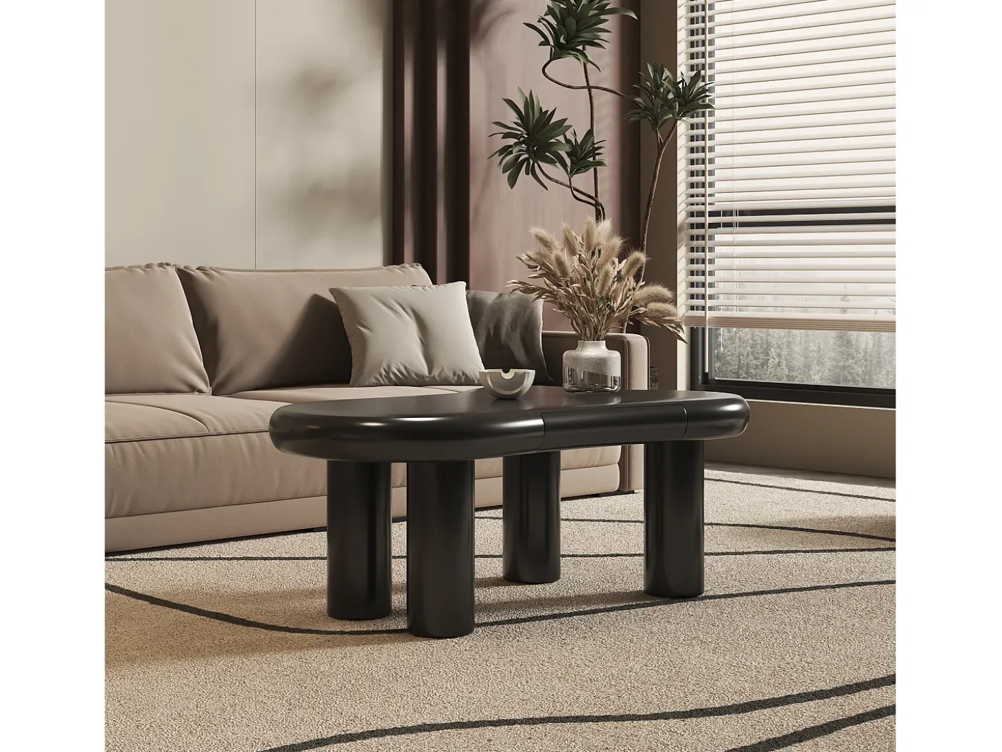 Mesa de centro 98x65.5x40 cm - forma de nuvem - 1 gaveta - com iluminação LED - preto