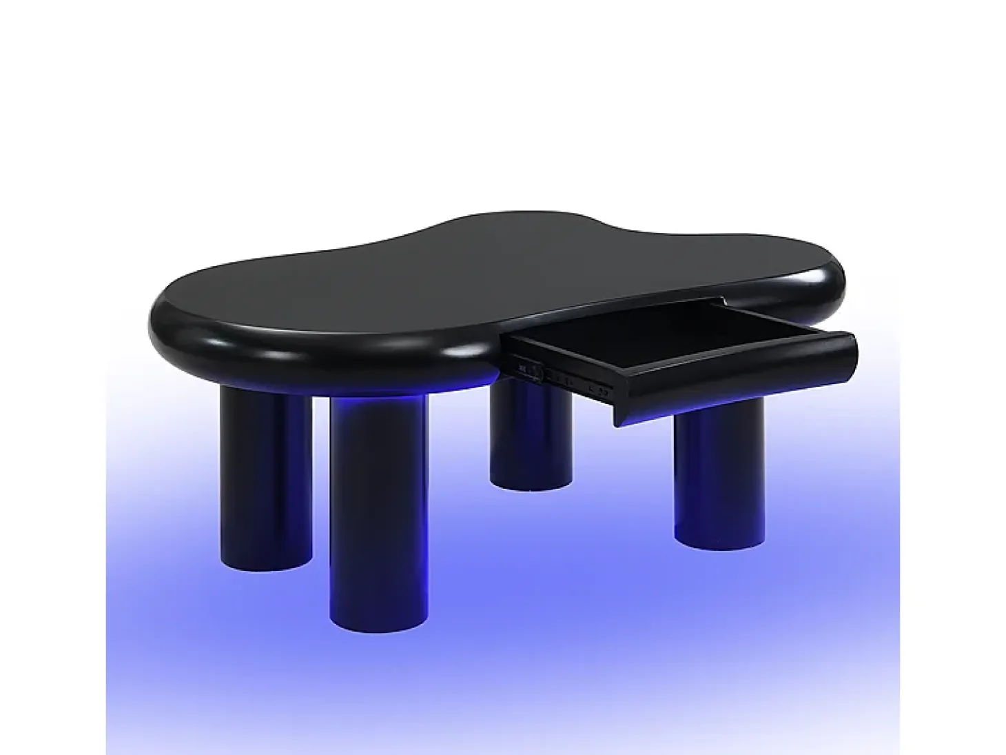 Mesa de centro 98x65.5x40 cm - forma de nuvem - 1 gaveta - com iluminação LED - preto
