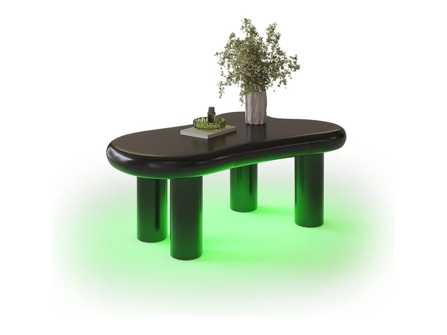 Mesa de centro 98x65.5x40 cm - forma de nuvem - 1 gaveta - com iluminação LED - preto