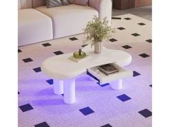 Mesa de centro 98x65.5x40 cm - forma de nuvem - 1 gaveta - com iluminação LED - branco