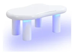 Mesa de centro 98x65.5x40 cm - forma de nuvem - 1 gaveta - com iluminação LED - branco