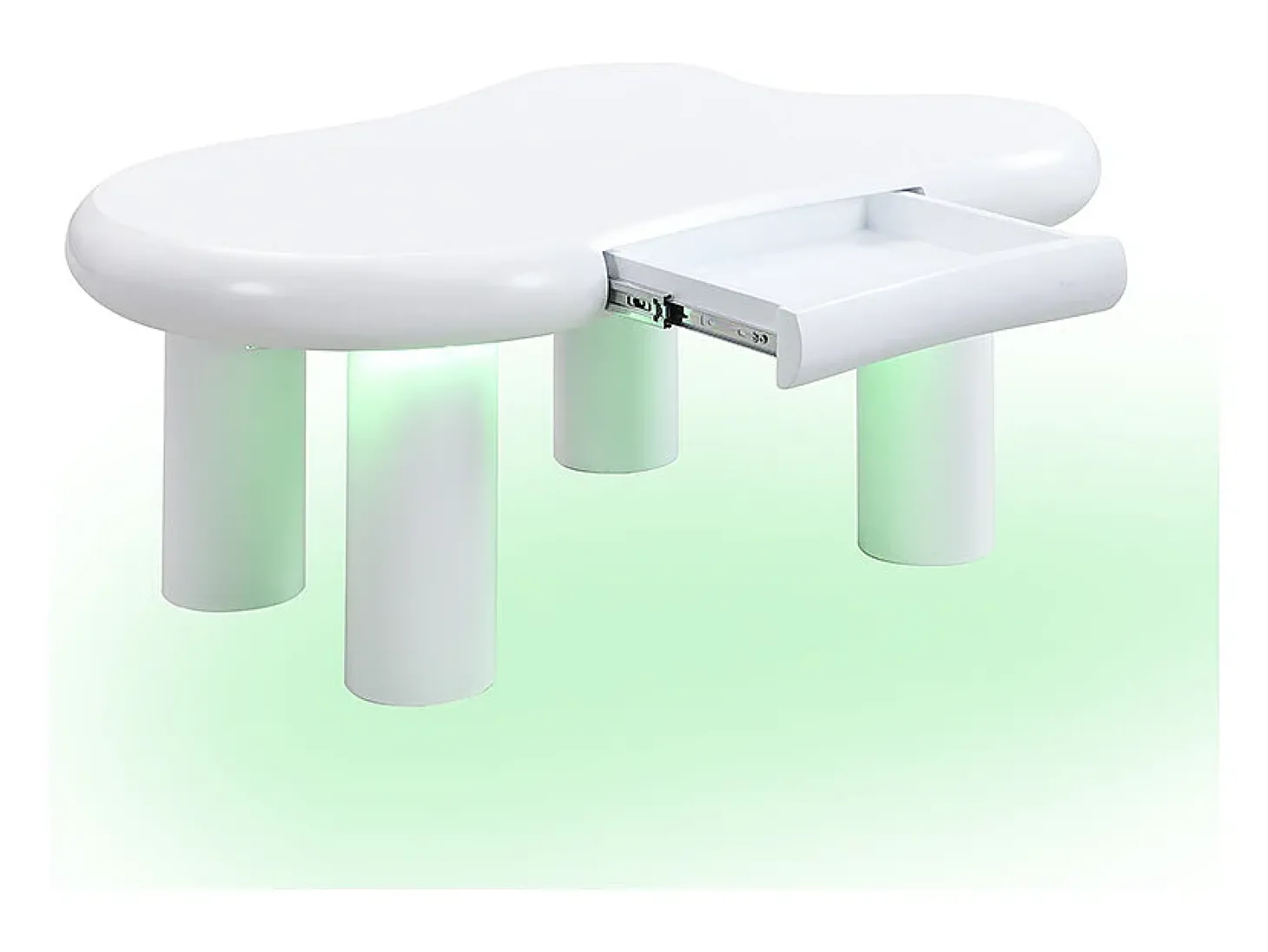 Mesa de centro 98x65.5x40 cm - forma de nuvem - 1 gaveta - com iluminação LED - branco