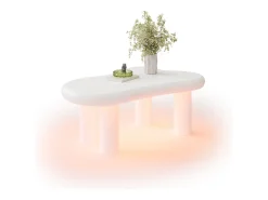 Mesa de centro 98x65.5x40 cm - forma de nuvem - 1 gaveta - com iluminação LED - branco