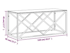 Mesa de centro 110x45x45 cm aço inoxidável e vidro