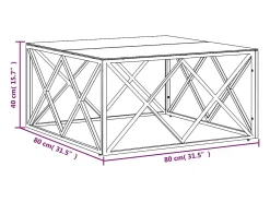 Mesa de centro 80x80x40 cm aço inoxidável e vidro dourado