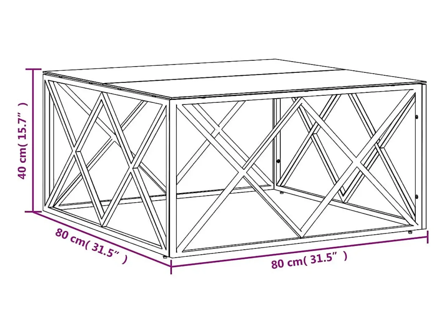 Mesa de centro 80x80x40 cm aço inoxidável e vidro dourado