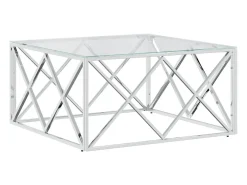 Mesa de centro 80x80x40 cm aço inoxidável e vidro PT936026