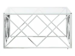 Mesa de centro 80x80x40 cm aço inoxidável e vidro PT936026