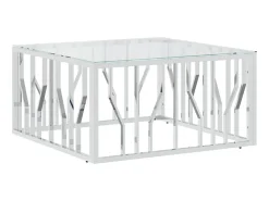 Mesa de centro 80x80x40 cm aço inoxidável e vidro PT936359