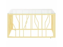 Mesa de centro 80x80x40 cm aço inoxidável e vidro dourado PT537770