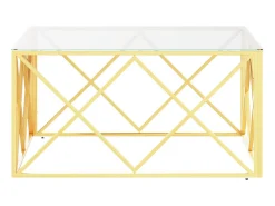 Mesa de centro 80x80x40 cm aço inoxidável e vidro PT953814
