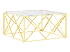 Mesa de centro 80x80x40 cm aço inoxidável e vidro PT953814