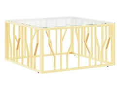 Mesa de centro 80x80x40 cm aço inoxidável e vidro dourado