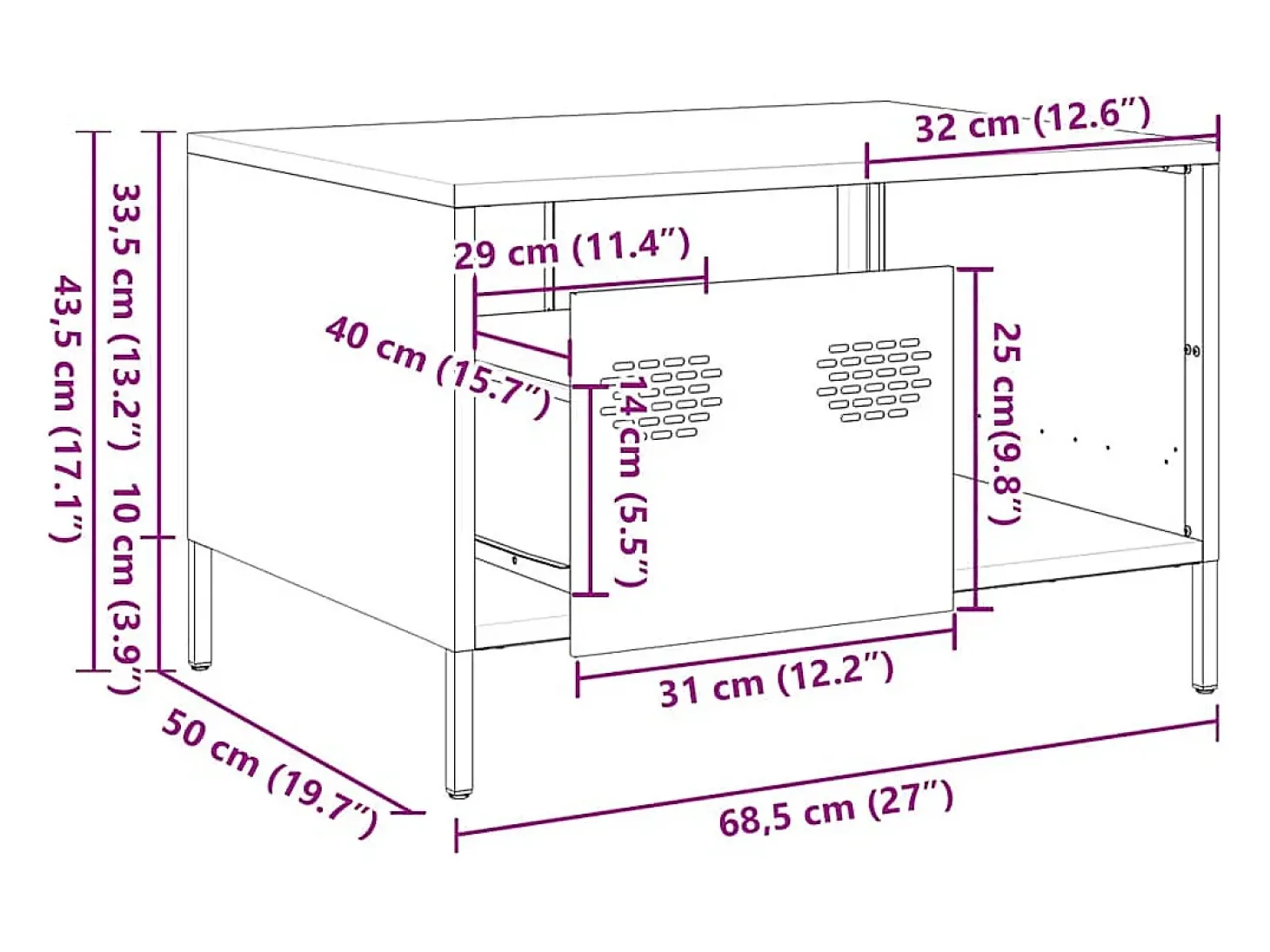 Mesa de centro 68,5x50x43,5 cm aço laminado a frio rosa