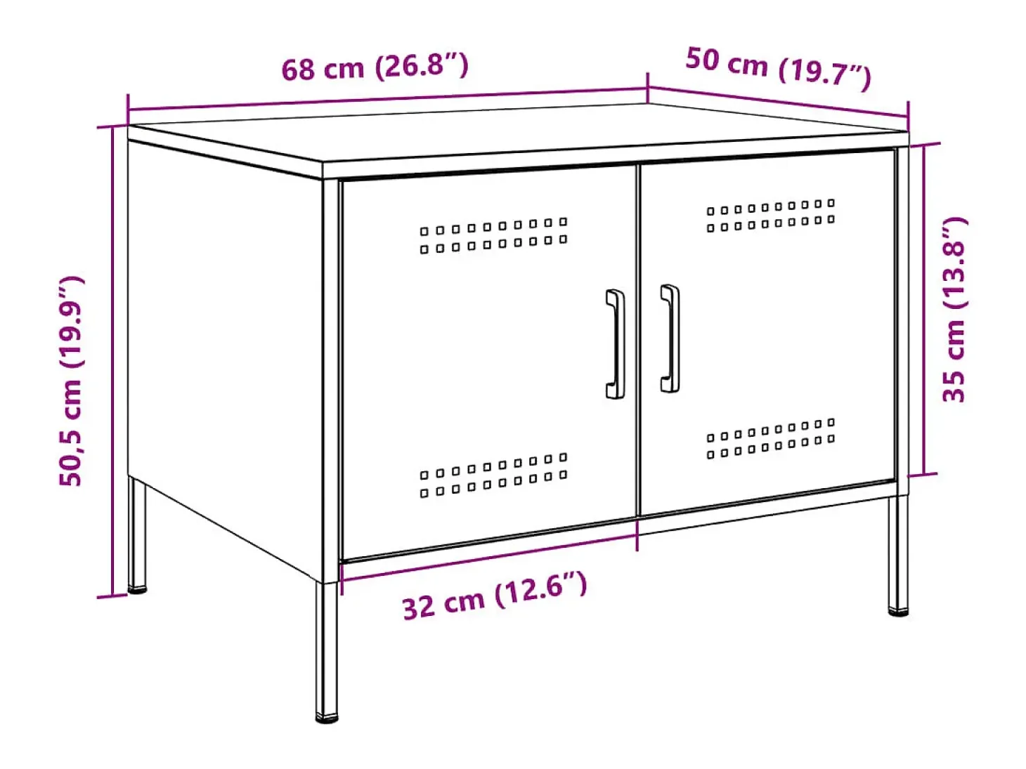 Mesa de centro 68x50x50,5 cm aço rosa