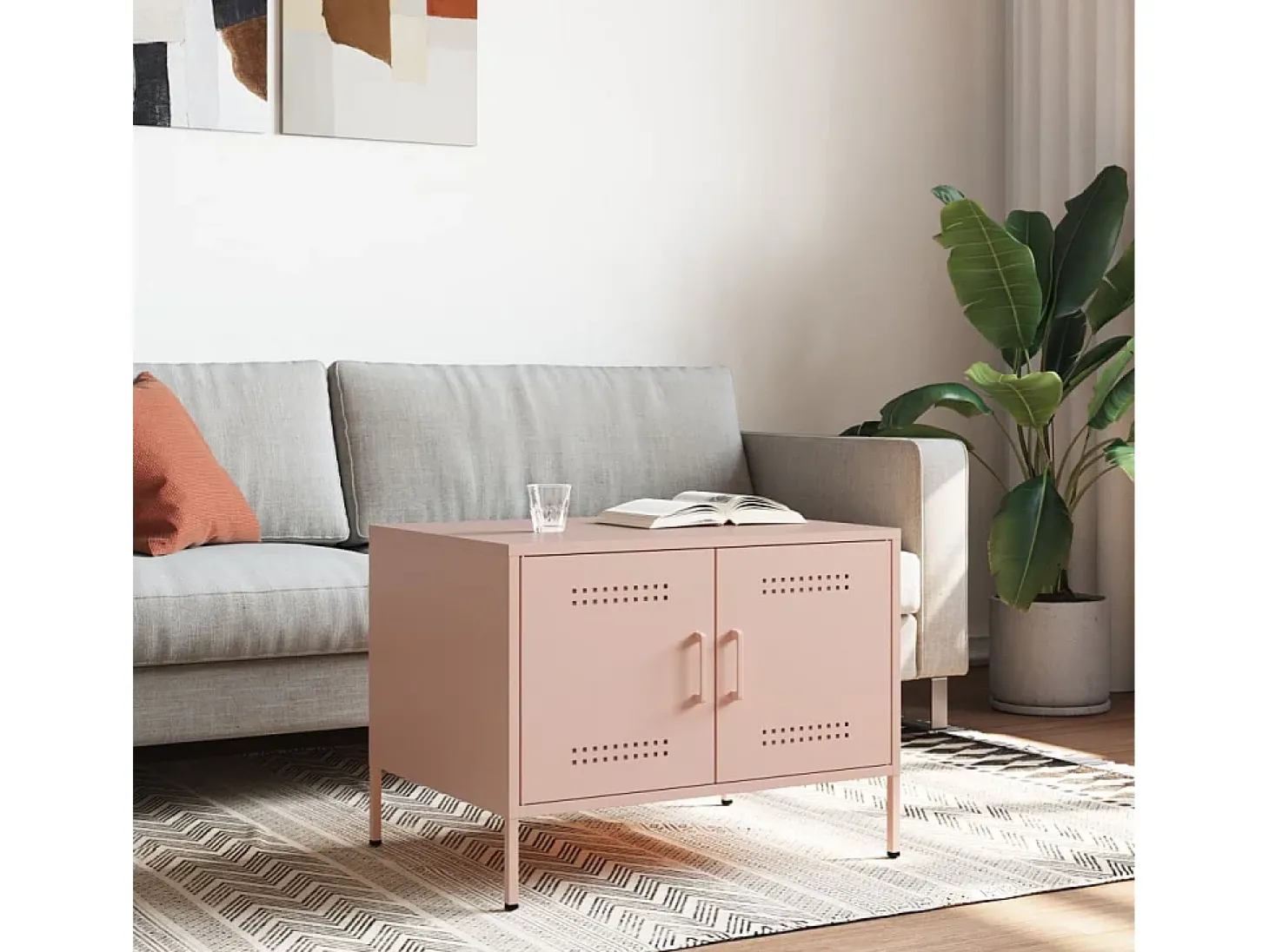 Mesa de centro 68x50x50,5 cm aço rosa