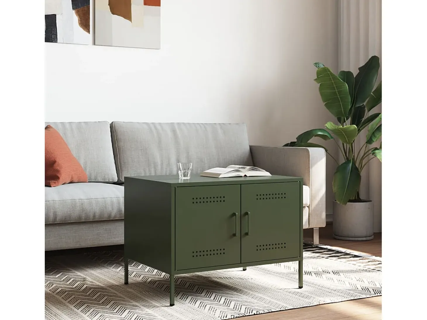 Mesa de centro 68x50x50,5 cm aço verde azeitona