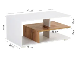 Mesa de Centro 90x41x50 cm Carvalho Branco