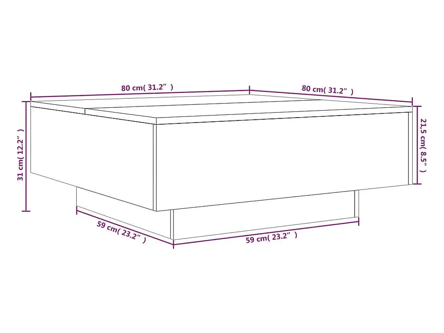 Mesa de centro 80x80x31 cm contraplacado carvalho fumado