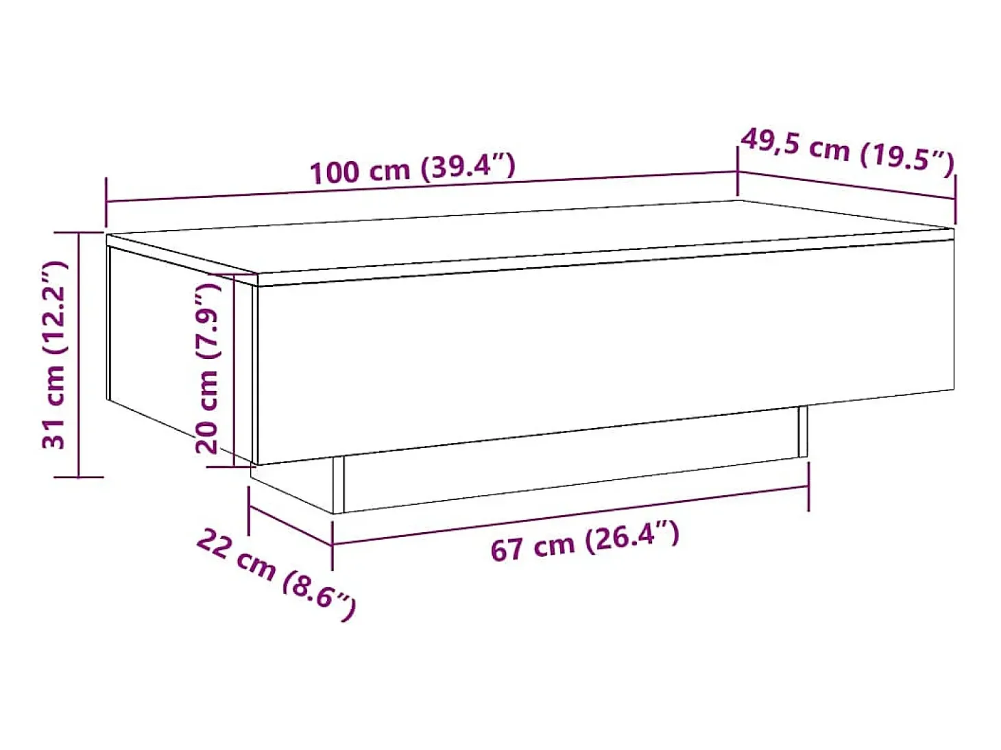 Mesa de centro 100x49,5x31 cm derivados madeira carvalho fumado